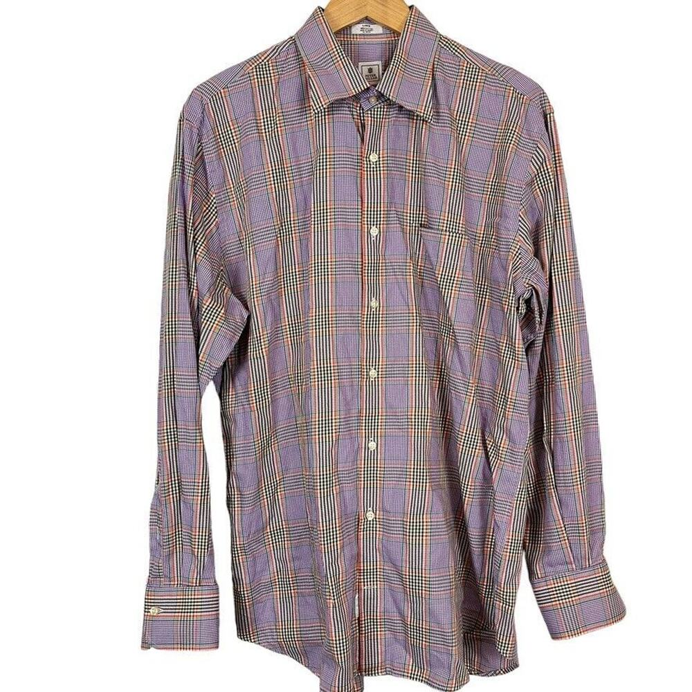 Peter Millar Mens Casual Button Down Plaid Purple Long Sleeve Shirt sz Large L